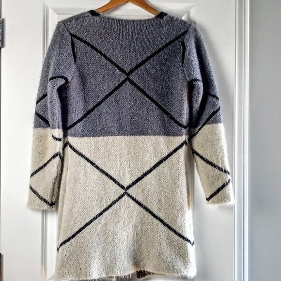 Booba Cream Grey Black Open Front Long Cotton Cardigan - Picture 2 of 5